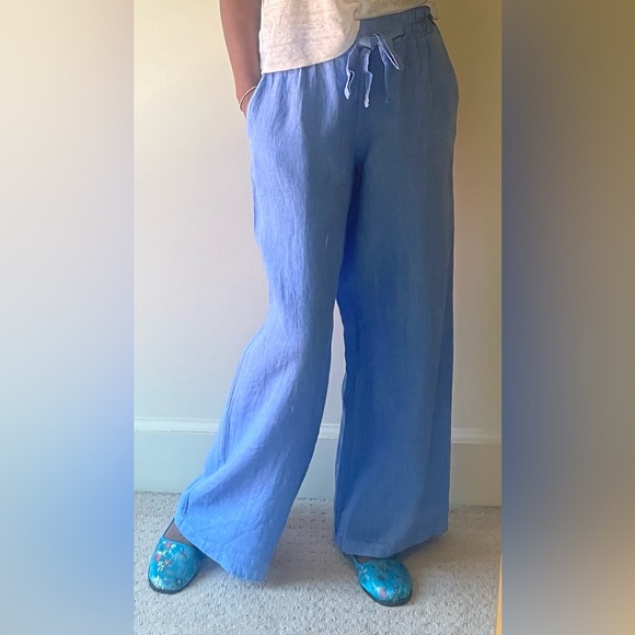 Linen & More Pants - Italian Linen Wide Leg Pant, Blue,  Sz.‎ Sm/Med Linen & Moore